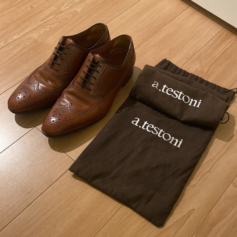 a.testoni Brown Leather Men's 8.5 Dress Shoes